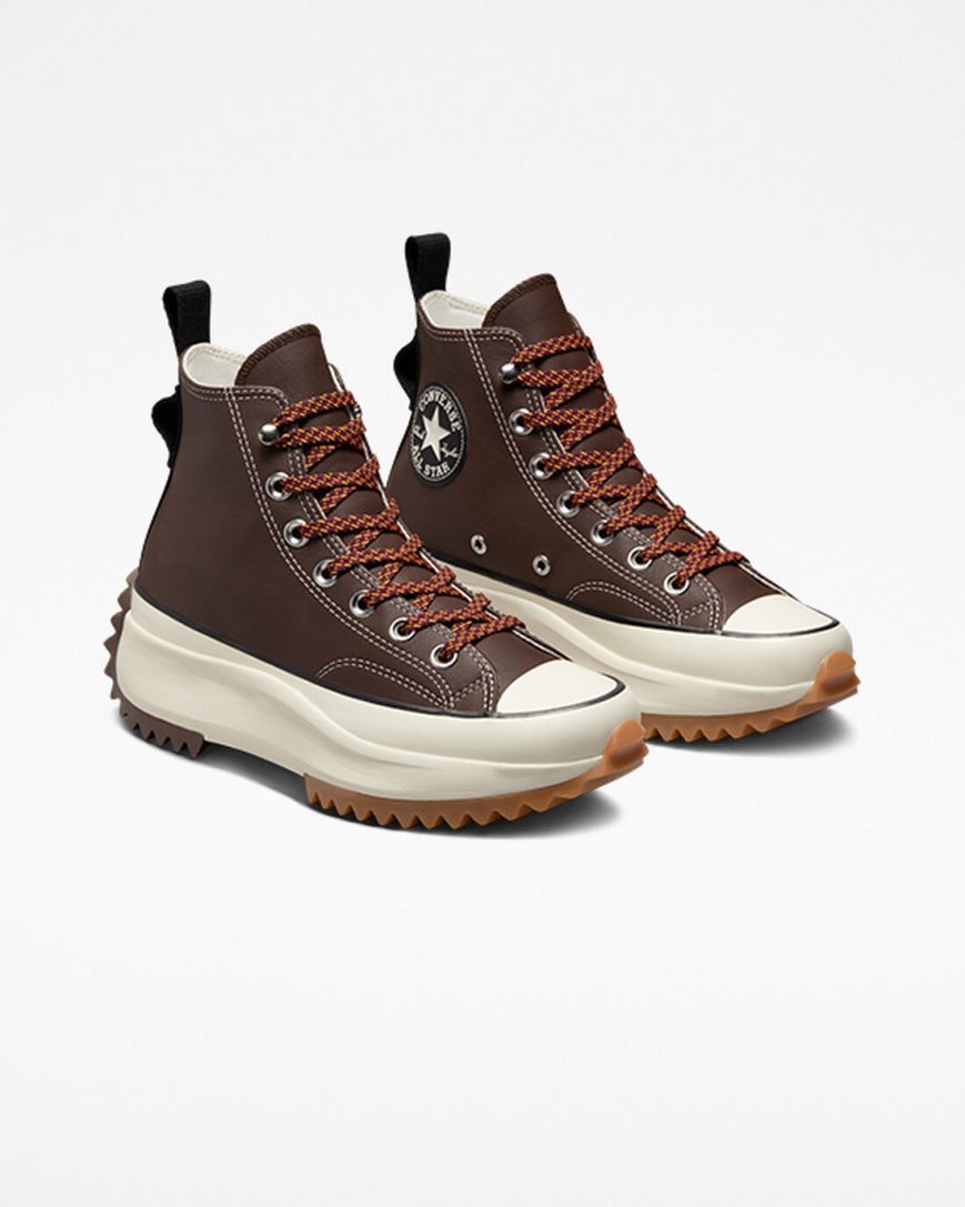 Men's Converse Run Star Hike Leather High Top Platform Shoes Dark Brown / Black | AU 014C8V